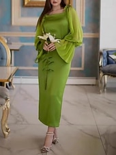 cheap Chiffon Dresses-Women's Midi Dress Chiffon Dress Casual Dress Elegant Fashion Modern Outdoor Vacation Going out Regular Fit Plain Long Sleeve V Neck Green Summer Spring