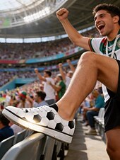  herrsneakers med fotbollstryck i canvas – snörskor med fotbollsmönster för matchdag, sportevenemang, streetwear och vardagskläder