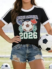  Mujer Camiseta Estampado Graphic Letra Equipo de fútbol Elegante Clásico Casual Manga Corta Cuello Barco Escote Redondo Tops regulares Casual Diario Azul Piscina Negro Rojo Verde Trébol Verano