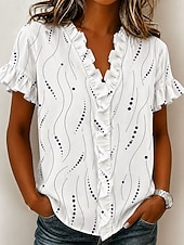 economico Bluse Floreali-Per donna Camicia Tunica Volant Floreale Grafico Elegante Moda Quotidiano Manica Corta Scollo a V Top Regolari Casuale Quotidiano Blu Nero Rosa Viola Estate Primavera