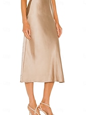 economico Gonne Formali-Per donna Gonne in raso Elegante Moda Midi Vita Alta Gonne Semplice Con Spacco Micro-elastico Feste Data Nero Champagne Marrone Verde Estate