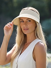 abordables Sombreros de mujer-Visera de paja estilo boho para mujer, gorra de playa plegable y ajustable multicolor para vacaciones, resort de verano y uso casual diario.