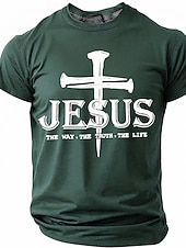  Jesus Cross The Way Truth Life Men's Religious Christian Spiritual T Shirt Graphic Crew Neck Short Sleeve Church Worship Gift for Believers Designer Clothing Apparel
