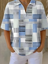  Жен. Вафельная рубашка Повседневная рубашка Летние вершины Графика Геометрический принт Винтаж Стиль Без рукавов Длинные топы Повседневные на открытом воздухе Офис Белый и синий Желтый Хаки