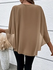 baratos Blusas Simples-Mulheres Blusa Franzido Côr Sólida à moda Básico Casual Manga 3/4 Gola Redonda Tops regulares Diário Azul Preto Rosa Vermelho Camelo Verão Primavera Outono