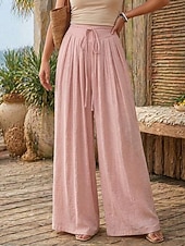ieftine Pantalonii-Pentru femei Pantaloni cu aspect de in Picior Larg chinez Vacanță De Bază Lungime totală Talie Înaltă Simplu Cordon Respirabil Inelastic Vacanță Stradă Casual Gri Negru Roz Îmbujorat Kaki Var