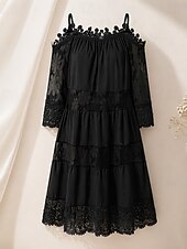 halpa Boho-mekko-Naisten Mini mekko Valkoinen mekko Valmistujaismekko Pitsimekko Boho-mekko Tyylikäs Perus Moderni Loma Loose Fit Puhdas väri Puolihiha Tiukka pyöreä kaula-aukko Musta Valkoinen Apila Vaalean sininen