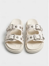 preiswerte Rutschsandalen-Schwarze Slide-Sandalen im Western-Stil für Damen – Riemchensandalen mit silberner Schnalle für Boho- und lässige Sommer-Outfits
