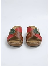 billiga Slide Sandaler-kvinnors flerfärgade blad patchwork-sandaler - bekväma tofflor med öppen tå för vardags- och utomhuskläder