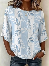 economico Camicie-Per donna Camicie effetto lino Blusa Stampato Floreale Grafico Bohemien Vintage Tropicale Manica 3/4 Girocollo Top lunghi Casuale Quotidiano Abbigliamento da vacanza Blu Estate Primavera