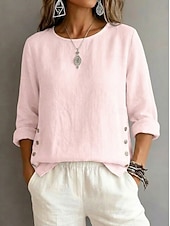 economico Camicie di Lusso-Per donna Blusa Arricciato Bottoni Semplice Vintage Elegante Manica Lunga Girocollo Top Regolari Quotidiano Ferie Uscire Blu Nero Bianco Giallo Rosa Estate Primavera