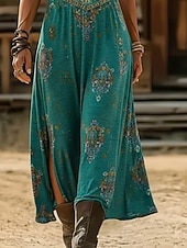 preiswerte Ethnisches Boho-Kleid-Damen Midikleid Boho-Kleid Freizeitkleid A Linie Kleid Druckkleid Vintage Outdoor Urlaub Wochenende Normale Passform Blumen Grafik Kurzarm V Ausschnitt Blau Sommer Frühling