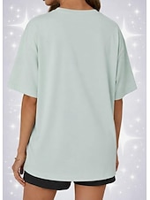 abordables Camiseta lisa-Camiseta de mujer de 100% algodón oversized camiseta de color sólido moda clásica casual de manga corta cuello redondo tops regulares para deportes salir diario verde salvia negro blanco amarillo
