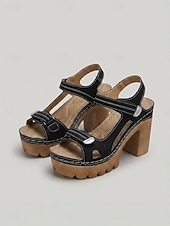 economico Sandali con tacco-Sandali da donna rossi con plateau e tacco a blocco – sandali a punta aperta con suola spessa e cinturino regolabile, scarpe estive casual alla moda per viaggi e feste in giardino &amp;abbigliamento