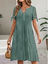 Χαμηλού Κόστους Boho Φόρεμα-Γυναικεία Μίντι φόρεμα Φόρεμα Boho Φόρεμα σε γραμμή Α Καλοκαιρινό φόρεμα Φόρεμα με πλισέ Κομψό Μοντέρνα Μπόχο Causal Καθημερινά ΕΞΩΤΕΡΙΚΟΥ ΧΩΡΟΥ Χαλαρή Εφαρμογή Σκέτο Κοντομάνικο Λαιμόκοψη V