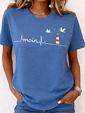 tanie koszulka w kwiaty-Damskie Podkoszulek Nadruk Kwiaty Graficzny Moda Elegancki Klasyczny Krótki rękaw Półgolf Okrągły dekolt Zwykłe topy Codzienny Weekend Niebieski Jasny beż Czarny Jasnozielony Zielony Lato Wiosna