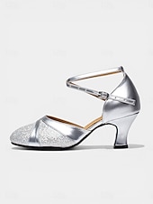 preiswerte 1920er Jahre &amp; Gatsby-Ära-Damen-Standardtanzschuhe in Silber – geschlossene Zehenpartie, Standard &amp;Lateinamerikanische Tanzschuhe mit gekreuzten Riemen, professionelles Training &amp; Wettbewerb