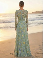 voordelige Vloerlengte-A-lijn Jurken Tot de grond Feestjurk Cocktail jurk Moeder van de bruid jurk Lange mouw Strakke ronde hals Elegant Vintage Luxueus Formeel Bruiloft gast Kentucky Derby Chiffon Tule met Borduurwerk