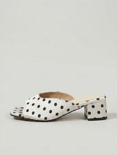 cheap Heeled Sandals-Women's Polka Dot Block Heel Sandals – Open Toe Slip-On Mules, Retro Chic Low Heel Slides for Beach, Island Vacation, Resort &amp; Summer Wear