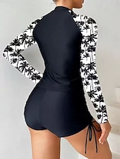 halpa Surfing Tankinit ja Bikinis-Naisten Ihottumissuoja 2-osainen uimapuku Rash guard -suojapaita Kukka Uima-asut Musta UPF 50+ Pitkähihainen - Lainelautailu Hiekkaranta Uinti Kesä