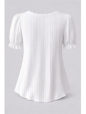 olcso Egyszerű póló-Női Póló Tee Top Csipke Kollázs Sima Divat Stílusos Klasszikus Rövid ujjú V-alakú Normál felsők Napi Alkalmi Hétvége Fekete Fehér Sárga Égszínkék Bíbor Nyár Tavasz