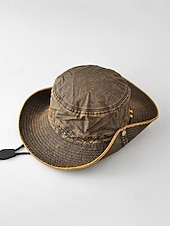 voordelige Herenhoeden-Vintage western cowboy zonnehoed voor heren, veelkleurige polyester outdoorhoed met opvouwbare rand en kinband, ideaal voor vakanties, wandelen, vissen en dagelijks gebruik.