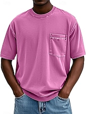 preiswerte Basic-T-Shirts-Herren T Shirt Hemd aus 100 % Baumwolle in Säurewaschung T-Shirt Kurzarm Rundhalsausschnitt Sommer Frühling Ganzjahres Einfarbig Einfach Vintage Streetwear Designer Tasche Stückgefärbt Gewaschen