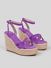 abordables Sandalias de cuña-Sandalias de cuña tipo alpargata para mujer, sandalias de plataforma con tiras y hebilla en el tobillo, zapatos bohemios de verano para la playa, cruceros y vestidos.