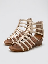 cheap Gladiator Sandals-Women's Brown Wedge Gladiator Sandals – Strappy Open Toe Summer Shoes with Cushioned Comfort, Lightweight Fashion Sandals for Travel, Walking, Beach &amp; Everyday Wear
