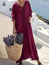 abordables Robes-Femmes Robe Midi Robe Décontractée Robe en Coton Élégant Mode Moderne Extérieur Vacances Sortir Coupe régulière Uni Manche Courte Col en V Bleu Rouge Violet Vert Été Printemps