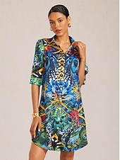 preiswerte Kleider für die Ferien-Dschungel-Party-Hemdkleid aus seidigem Satin