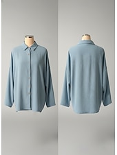 お買い得  エッセンシャルフェイクシャツ-女性用 シャツ ブラウス フェイクリネンシャツ 純色 ベーシック カジュアル 長袖 ラペル レギュラートップス カジュアル 日常 ブルー ブラック ホワイト イエロー ピンク 夏 春