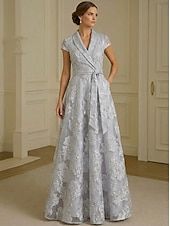 economico Lunghezza del pavimento-Linea ad A Abito Lunghezza al pavimento Abito da Cocktail Abito da cerimonia per signora Manica Corta Scollo a V Bavero Elegante Vintage Semplice Formale Ospite di nozze Derby del Kentucky Organza