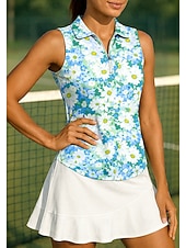 お買い得  女性用シャツ-女性用 花 スポーツシャツ ポロシャツ テニスシャツ ノースリーブ ジッパー 花柄 UPF50+ UV耐性 高弾性 吸汗性 高通気性 テニス ゴルフ ピクルスボール 折襟 ジップカラー シャツ トップス ピンク スカイブルー パープル テニスウェア