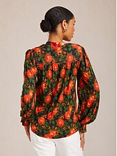 preiswerte Hemden, Tops und Blusen-Midikleid aus floraler Spitze mit V-Ausschnitt und Puffärmeln