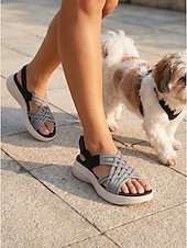 abordables Sandales Confort-Sandales noires sportives pour femmes avec soutien de la voûte plantaire – sandales à bride arrière élastique tissée, chaussures légères, respirantes et rembourrées pour un confort optimal toute la