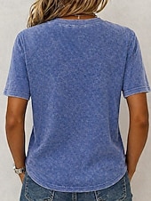  Damen T-Shirt 100% Baumwolle Vintage Gewaschene Oberteile T-Shirt Top Schlicht Vintage Mode Stylisch Kurzarm Rundhals Reguläre Oberteile Alltag Ausgehen Wochenende Blau Schwarz Lila Fuchsia Orange