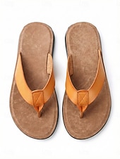abordables Mujeres-Sandalias de dedo color marrón claro para mujer: chanclas cómodas y acolchadas con tiras de piel sintética para vacaciones en la playa y viajes de verano. &amp;Relajación informal al aire libre