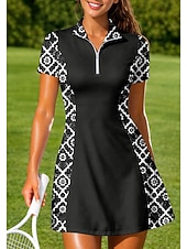 cheap Women's Tennis Dress-Women's Geometric Sports Dress Tennis Polo Dress Short Sleeve Quarter Zip Elastic Sweat-Wicking Breathable Volleyball Tennis Golf Turndown Dress Black Red Blue Tennis Clothing