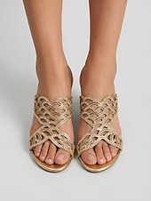 cheap Women-Women's Gold Wedge Heel Slides – Comfortable yet stylish, ideal for relaxed resort dinners by the sea