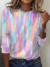 preiswerte Kunst &amp; Design T-Shirt-Damen T Shirt Druck Grafik Marmor Stilvoll Klassisch Modern Langarm Rundhalsausschnitt Normale Oberteile Täglich Wochenende Urlaubskleidung Rosa Grün Sommer Frühling