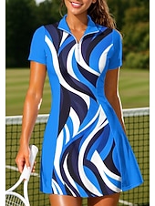 abordables Robe de tennis pour femmes-Femmes Géométrique Robe de tennis tenue de sport Manche Courte Fermeture éclair Imprimé Respirant Tennis Le golf Badminton Col Col Polo Robe Bleu et blanc Violet Orange Vêtements de tennis