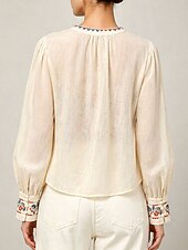 abordables Blusas Elegantes-camisa de manga larga para mujer con bordado floral