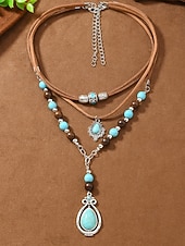 cheap Women's Necklace-Women's Bohemian Alloy and Turquoise Necklace Set, Layered Statement Jewelry for Beach Vacation, Resort Wear, Casual Summer Outfits and Everyday Boho Styling