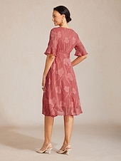  Γυναικεία Μίντι φόρεμα Φορέματα σιφόν Κομψό Καθημερινά Επισκέπτης γάμου Ημερομηνία Κανονικό Φλοράλ Μισό μανίκι Λαιμόκοψη V Κόκκινο Κόκκινο