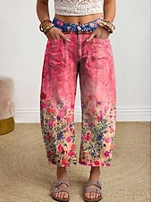 economico Pantaloni Grafici-Per donna Gamba larga Chinos Pantaloni Eleganti Pantaloni Corti Vacanza Vintage Essenziale Lunghezza alla caviglia Vita Alta Floreale Grafico Fascia Elastica Stampato Comodo Comodità Traspirabilità