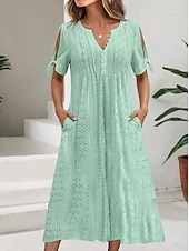 Χαμηλού Κόστους Boho Φόρεμα-Γυναικεία Μίντι φόρεμα Φόρεμα Boho Φόρεμα σε γραμμή Α Καλοκαιρινό φόρεμα Φόρεμα με πλισέ Κομψό Μοντέρνα Μπόχο Causal Καθημερινά ΕΞΩΤΕΡΙΚΟΥ ΧΩΡΟΥ Χαλαρή Εφαρμογή Σκέτο Κοντομάνικο Λαιμόκοψη V