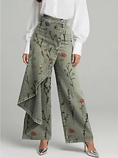 abordables pierna ancha y cintura alta-Mujer Perneras anchas Vacaciones Básico Longitud total Media cintura Rígido Vacaciones Calle Casual Azul Piscina De color verde oscuro Azul Laguna Negro Primavera Holgado