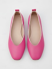 Χαμηλού Κόστους Γυναικείες Μπαλαρίνες-Γυναικεία ροζ φλατ παπούτσια με τετράγωνη μύτη, casual μινιμαλιστικά slip-on παπούτσια, άνετα μαλακά μπαλαρίνες από τεχνητό δέρμα για καθημερινή χρήση, γραφείο &amp;καλοκαίρι