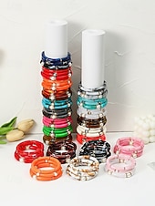 billige Damearmbånd-Bohemsk 3-delt armbåndssett i akryl for kvinner, elastiske, stabelbare armbånd, perfekt for strandferie, hverdagsbruk og sommertilbehør